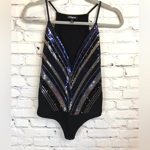 Express Sequin V-neck Thong Bodysuit size SMALL